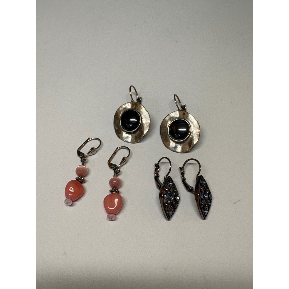 Vintage Style Earring Lot 3 Pairs Black Pink Blue Drop Dangle Leverback J764